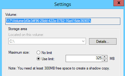 Volume Shadow Copy Storage location