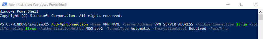 VPN Powershell Command